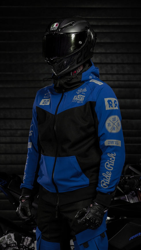 Ride Rich Regency V2 Flow Mesh Armoured GP Softshell Motorcycle Jacket - Blue
